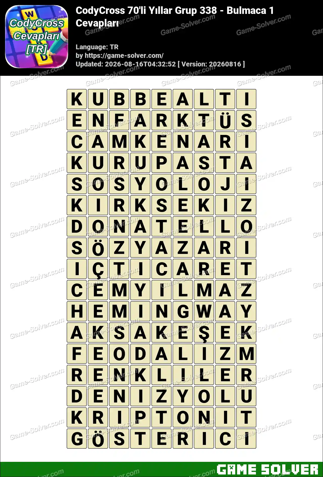 CodyCross 70’li Yıllar Grup 338 – Bulmaca 1 Cevapları